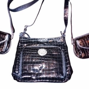 3 Brighton embossed patent leather crossbody